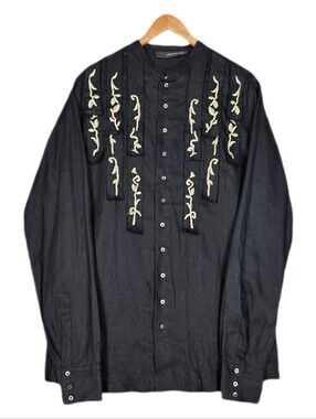 ANDREW MACKENZIE RARE ITALIAN‑MADE EMBROIDERED BUTTON‑UP SHIRT – SIZE 52 – BLACK